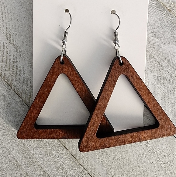 LARGE Wooden Earrings, Trendy Wooden Earrings - Picture 2 of 2